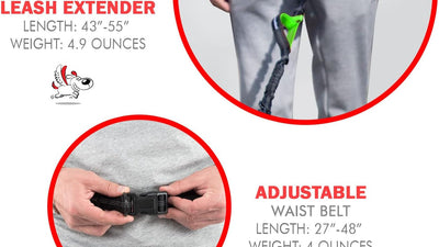 Hands Free Dog Leash for Running, Walking, Hiking, Cycling and Training. Bungee Harness, Adjustable Waist Belt, Single or Double Handle, Reflective Stitching. Medium and Large Dogs