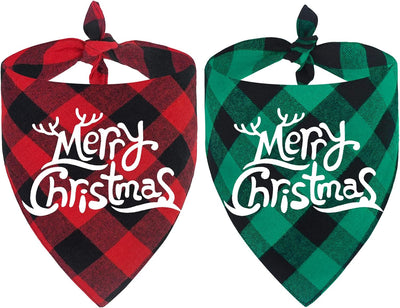 2 Pack Dog Bandana Christmas Classic Buffalo Plaid Pets Scarf Triangle Bibs Kerchief Set Pet Costume Accessories Decoration for Small Medium Large Dogs Cats Pets (Large)